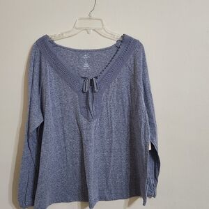 St John's Bay Womens 2X Gray Long Sleeve V‎-Neck, Tie Closing Pullover Top